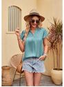 Picture of Satin Turquoise Flutter Sleeve Blouse