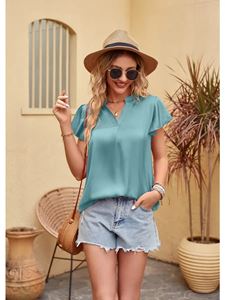 Picture of Satin Turquoise Flutter Sleeve Blouse